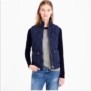 J. Crew Excursion Puffer Vest Navy White Pinstripe Quilted Down Size Small